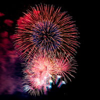 夜空にスパークする打上花火の写真