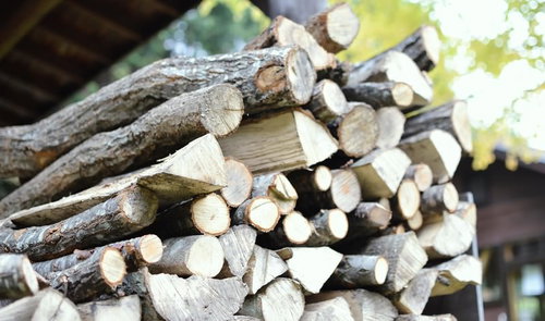 断面が見えるように積み重ねた薪