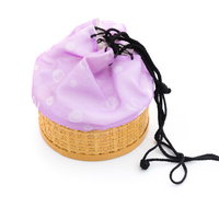 紫の籠バッグと黒紐の浴衣小物セット 夏祭り和装コーディネートの写真