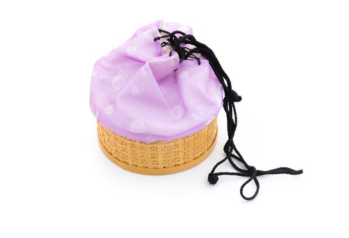 紫の籠バッグと黒紐の浴衣小物セット 夏祭り和装コーディネート