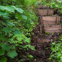 登山愛好家の協力で整備された乗鞍新登山道の木製階段の写真