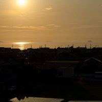 四国豊浜SA展望台から夕暮れの燧灘を望むの写真