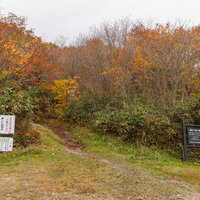 沼尻登山口からの秋の紅葉、安達太良山登山の始まりの写真