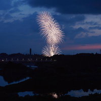 三春町の花火大会で夜空に咲く打ち上げ花火の写真