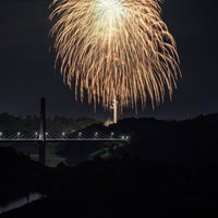 三春町の花火大会で夜空に咲く打ち上げ花火の写真