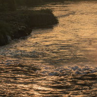 福島県玉川村・乙字ヶ滝と阿武隈川の夕景の写真
