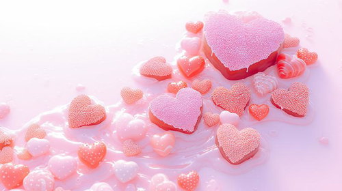 ピンク色に輝くビーズハート型のバレンタインチョコレート