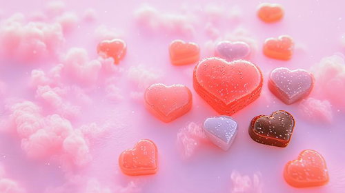 ほわほわ雲の中で輝くバレンタインハート〜ロマンチックな恋愛