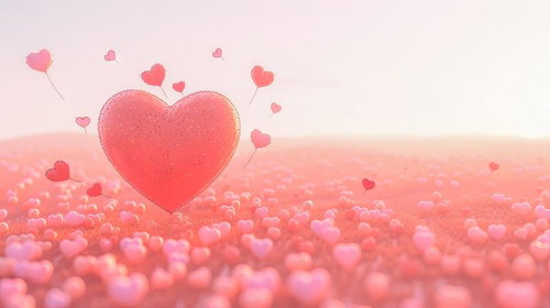 ハート畑に浮かぶ大きなハートと小さなハート