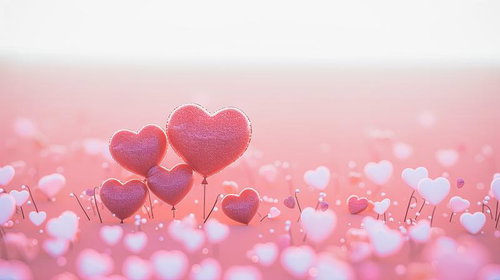ピンク色に広がるハート風船