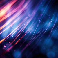 オレンジと青紫の光跡が流れる抽象アート｜デジタルアート背景の写真