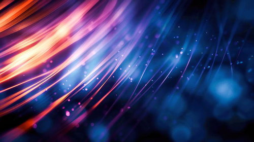 オレンジと青紫の光跡が流れる抽象アート｜デジタルアート背景