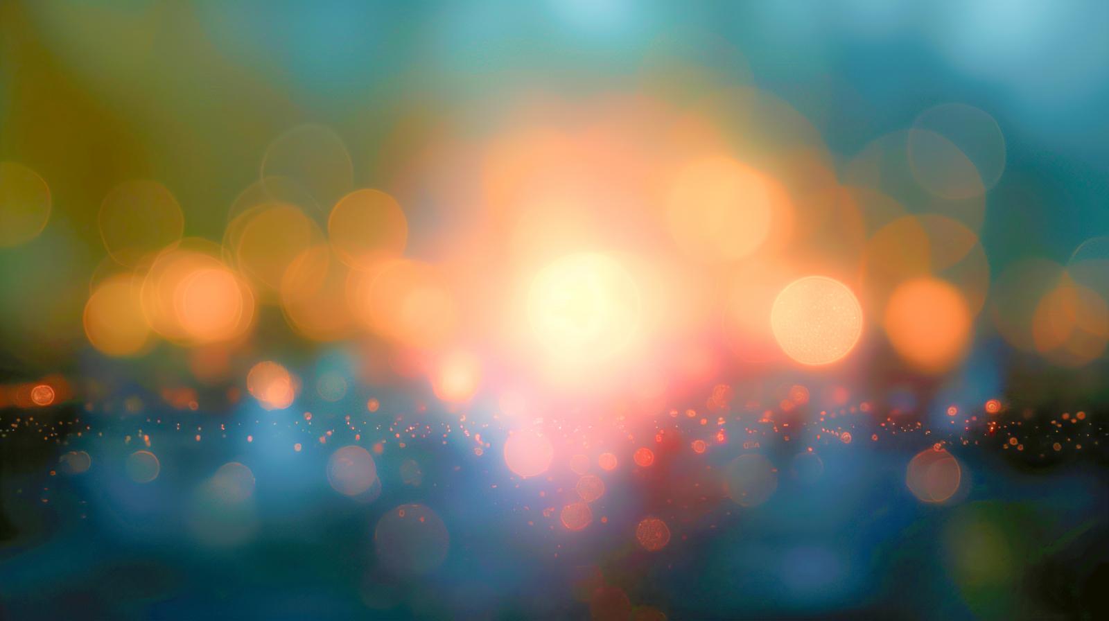 ぼんやりした光源と玉ボケが広がる夜景のAI画像