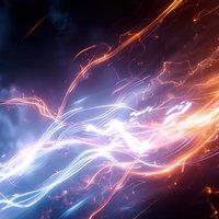 オレンジと青の光が交差する放電エネルギーの瞬間の写真