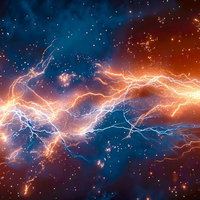 星空に轟く稲妻のエネルギー放電 濃い青背景のライトニング光線の写真