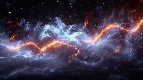 迸る稲妻と電撃のエネルギー｜青白い光線と炎のSFエフェクト