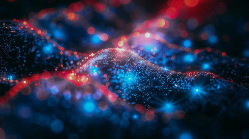 電気信号が反応している神経細胞の風景と発光ネットワーク