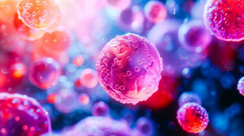 浮遊する赤紫色のウイルス病原体のマイクロ