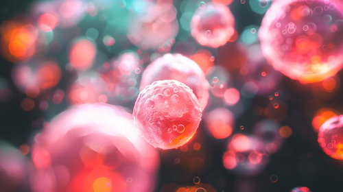 ピンク色に輝く球体のアレルギー物質風