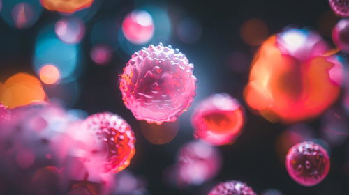 ピンク色に光るウイルスのようなゴツゴツした球体