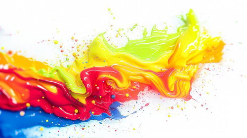 流動する絵具とペンキが織り成す色彩の波動と液滴の表現