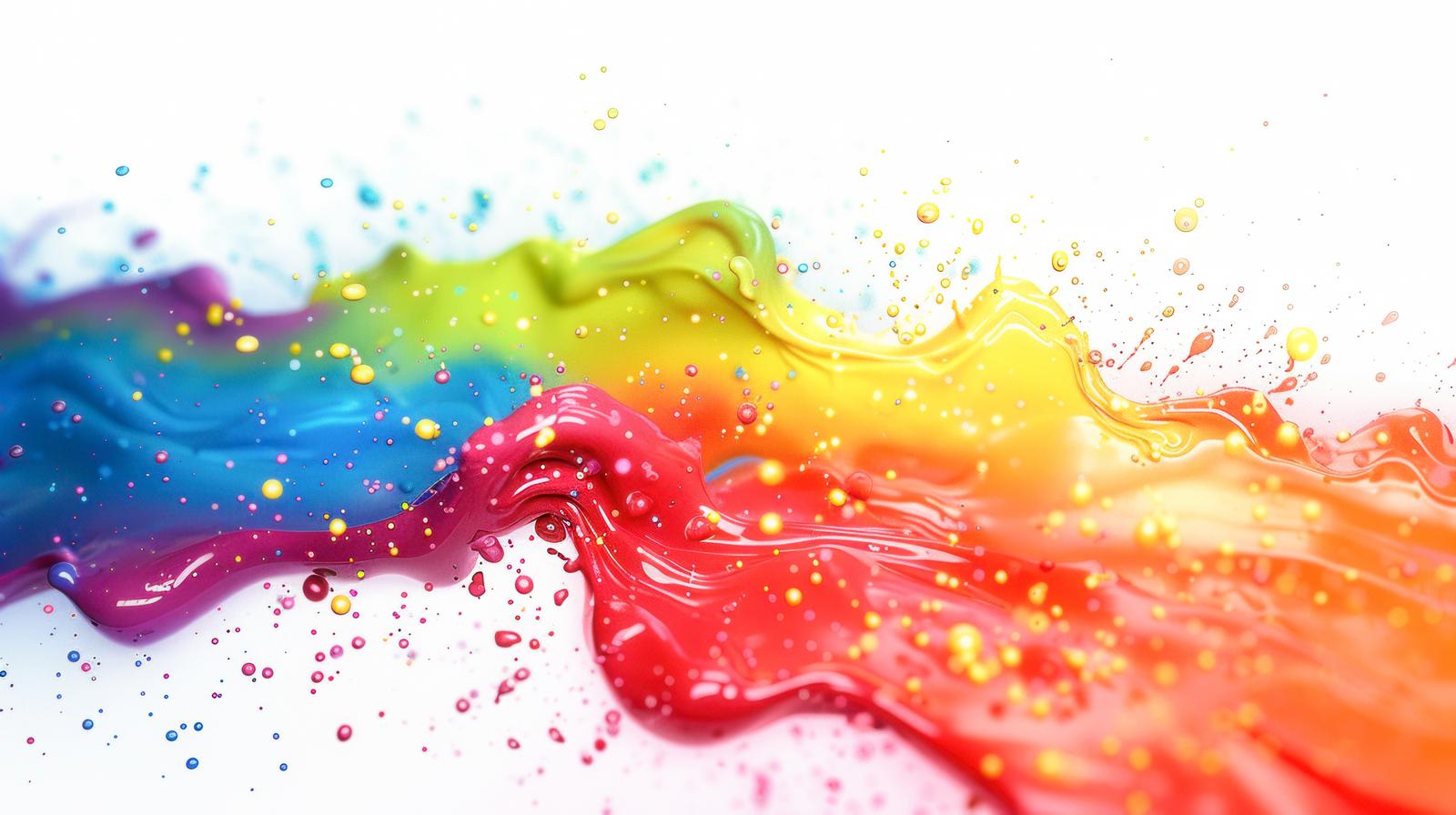 色とりどりのペンキと液体が流れて混ざる抽象的な画像