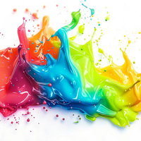 カラフルなペンキの波が混ざりあう虹色スプラッシュの写真