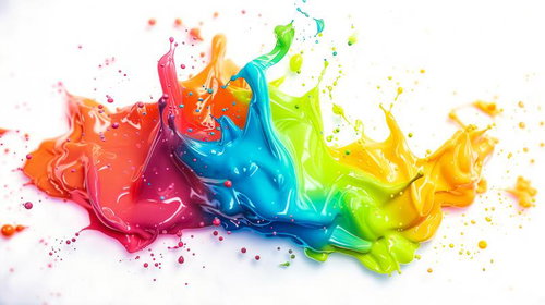 カラフルなペンキの波が混ざりあう虹色スプラッシュ