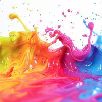 色彩豊かなペンキの滑らかな流れと球体の軌跡の写真