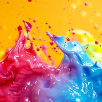 カラフルな塗料が躍動する虹色の混色の瞬間の写真