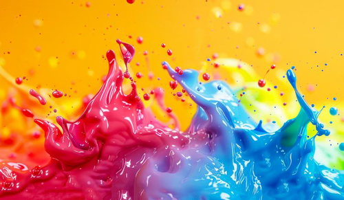 カラフルな塗料が躍動する虹色の混色の瞬間