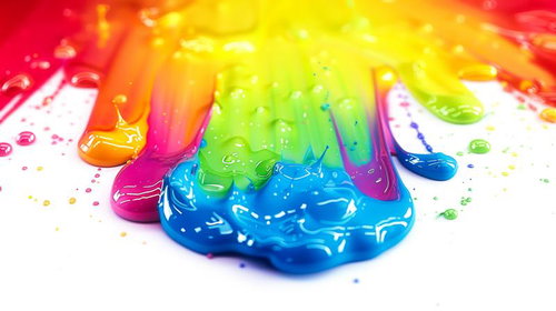 虹色に混ざり合う多彩な塗料の混色する様子
