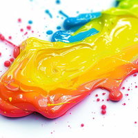 カラフルな絵の具が混ざり合う色彩表現の流れるグラデーションの写真