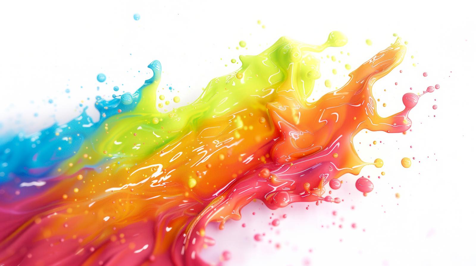 青から黄緑、オレンジ、ピンク色が混ざり合う液体の流動表現