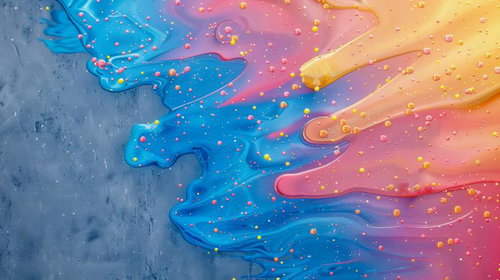 滑らかに混合する塗料とビー玉が織りなす虹色の表現