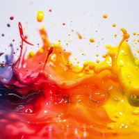 ぶつかり合うカラフルな色の波が混ざり合う瞬間の写真