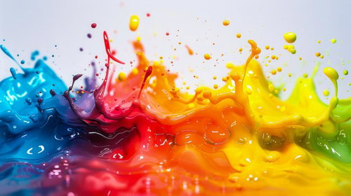 ぶつかり合うカラフルな色の波が混ざり合う瞬間