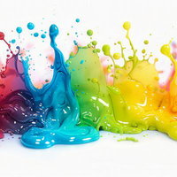 躍動する色彩が描くエネルギッシュなペンキの飛散の写真