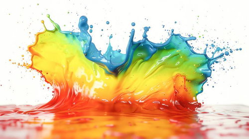 カラフルな塗料が飛び散る流動アートの瞬間