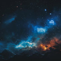 星空で感じる終焉｜青く輝く銀河と炎のような光の写真