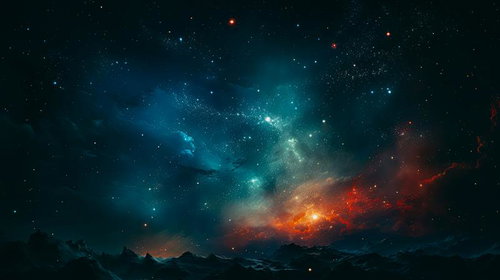 荒廃した惑星と輝く星雲の宇宙風景、銀河系の深宇宙