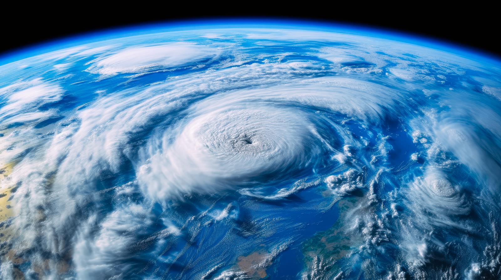 宇宙視点で台風が進行中の地球