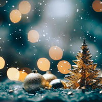 ホワイト・クリスマスの玉ボケに包まれたオーナメントの写真