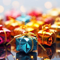 カラフルな小さなプレゼントボックスのセール風景の写真