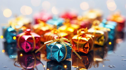 カラフルな小さなプレゼントボックスのセール風景