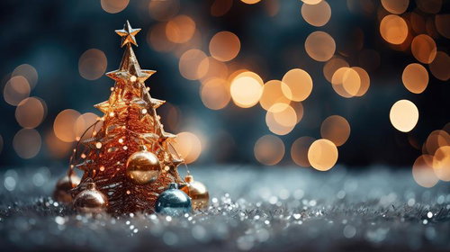 輝くクリスマスツリーとボケ光のライトアップ