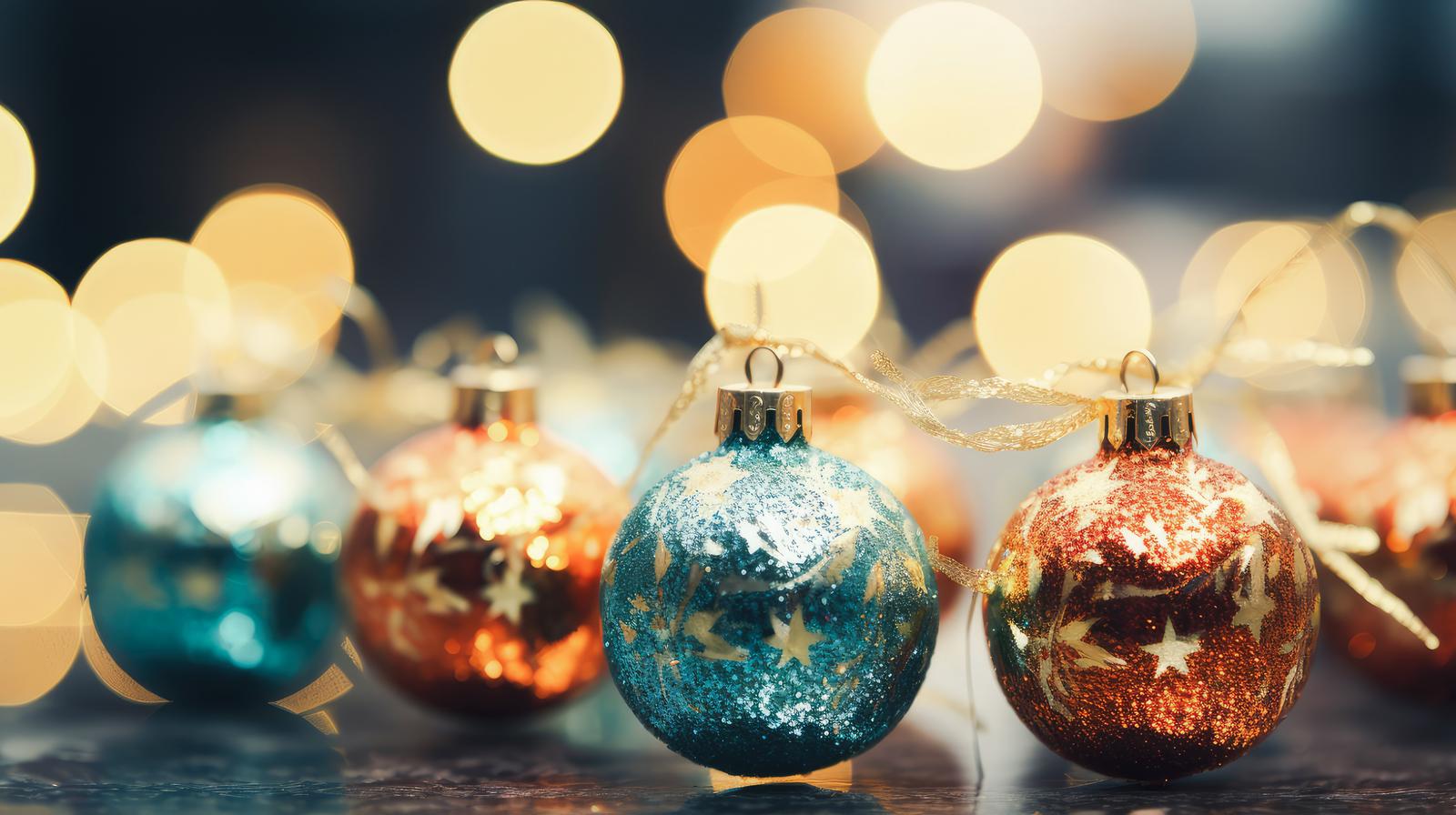 ボケた光とグリッターのクリスマスオーナメント