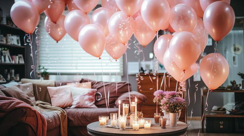 ピンクバルーンとキャンドルで彩るパーティールーム