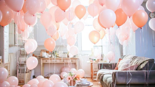 パーティー用バルーンで埋め尽くされる部屋