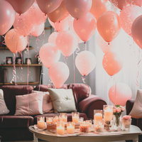 ピンク色のバルーンとキャンドルで彩るパーティー装飾の写真